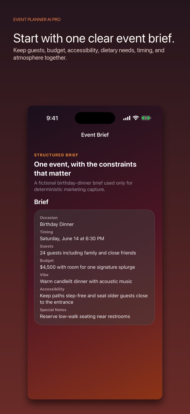 Event Planner AI Pro event brief for a Detroit Riverwalk birthday dinner